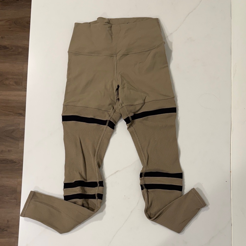 ALO Tan Mid Rise Leggings with Black Stripes